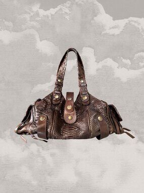 CHLOE Silverado Handbag Shoulder Bag Brown Snakeskin Leather exotic skin Y2K